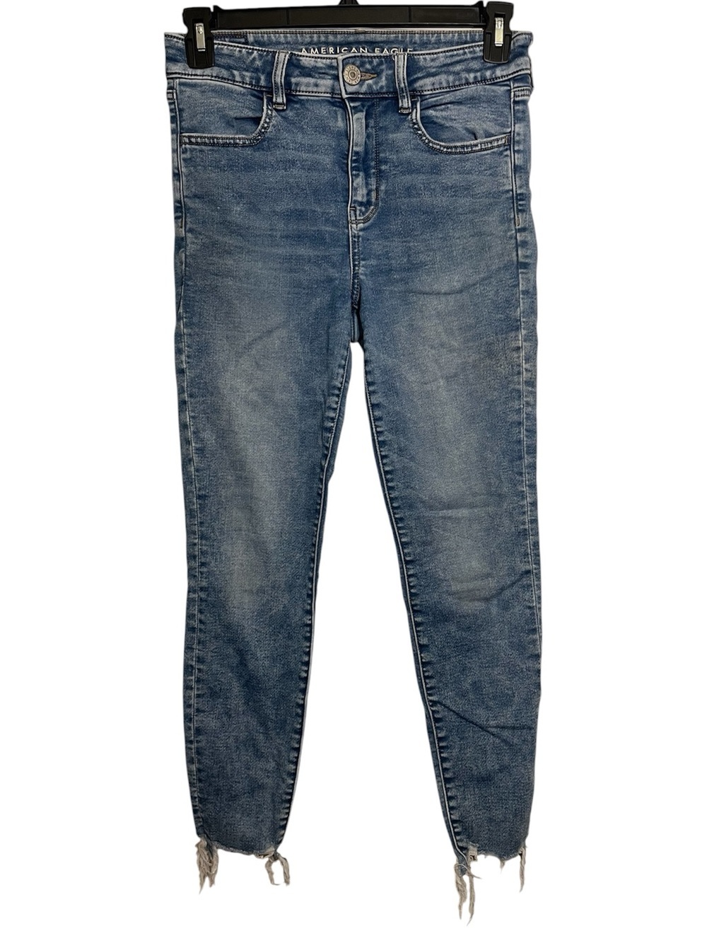 American Eagle Outfitters Light Blue High-Rise Skinny Jeans with Frayed Ankles